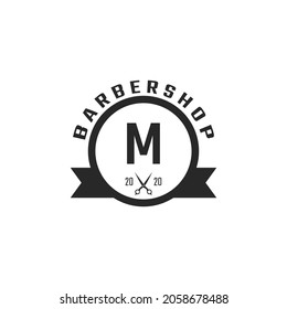 Letter M Vintage Barber Shop Badge and Logo Design Inspiration
