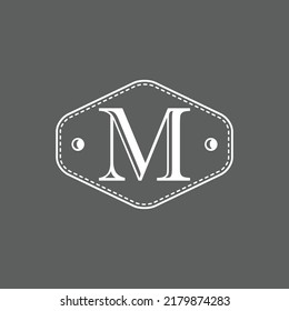 letter M with vintage style and box frame. Creative design Letters in gray and white colors. emblem icon logo creative design illustration template