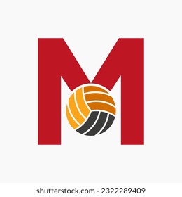 Letter M Volleyball Logo Concept. Volleyball Sports Logotype Template