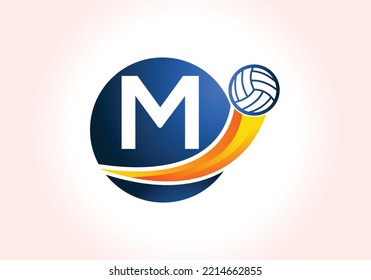 Letter M Volleyball Logo Design For Volleyball Club Symbol Vector Template. Volleyball Sign Template Design.