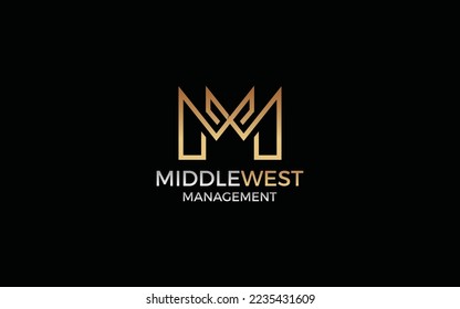 Forma de logotipo de letra M y W con forma sencilla y moderna en color oro