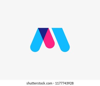 Letter M, W Logotype. Colorful Overlay Vector Icon Logo