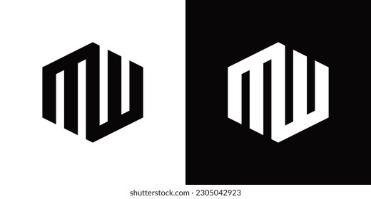 Letter M W Polygon Logo Design On Black And White Background