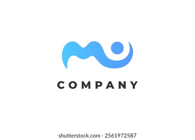 letter m water drop dot blue wave ocean logo