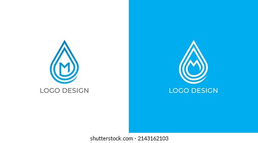 Letra M Logotipo de caída de agua Símbolo de signo de concepto Diseño Estilo lineal. Plantilla de logotipo de ilustración de vector