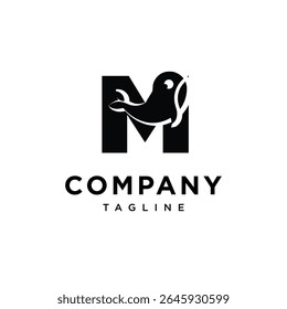 Letter M Whale Cute Logo Icon Vector