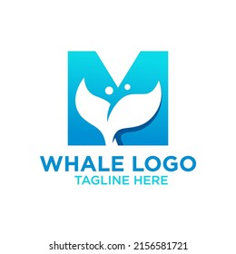 Letter M Whale Logo Design Template Inspiration, Vector Illustration.