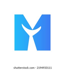 Letter M Whale Tail Logo Vector Template. Whale Tail Concept On Sea Water Element