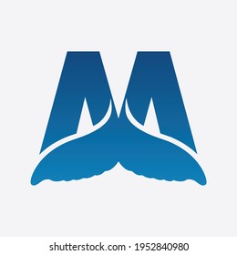 Letter M whale tail modern logo design vector template