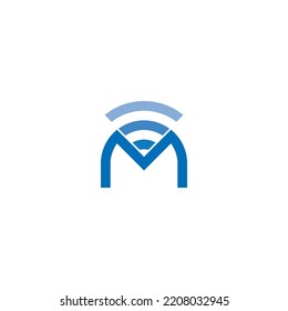 Letter M and Wifi Signal Network Audio wave or Radio. Characteristic of the logo is Minimal Simple Modern. Suitable for Tech IT Radio Networking Industries etc.