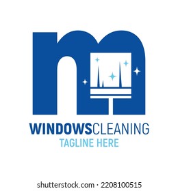 Inspiración de la plantilla de diseño del logotipo de limpieza de ventanas de la letra M, Ilustración vectorial.