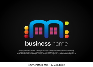 Letter m With window icon incorporated with in for Initial Letter Logo For Your Real Estate Company, Business, Association. Alphabet Logo Template Ready For Use, Modern Initial Logo