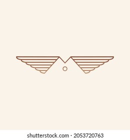 Letter M, wings and Bird logo, minimalist, luxury alphabet, unique symbol, M flying app icon, vector, illustration, initial letter, abstract