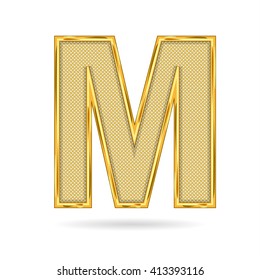 letter M in wire gold metal isolated on white background 
