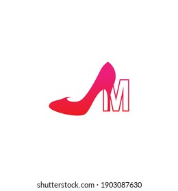 Letter M with Women shoe, high heel logo icon design vector template