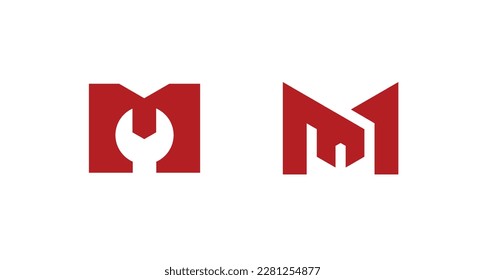 Letter M wrench logo. Wrench M vector  design. Letter M mechanical,  letter M repair, letter construction logo. Monogram wrench logo.