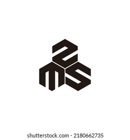 Letter M, Z and S three hexagons geometric symbol simple logo vector