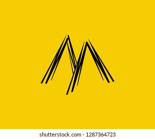 Letter M Zigzag Stripes Shape Freehand Vector Logo