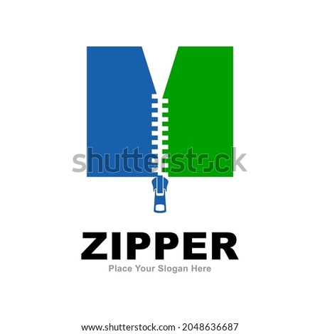 Letter M zipper logo vector design. Suitable for fashion design, initial name, poster, card and industry fashion symbol