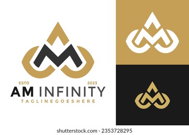 Ilustración de símbolo vectorial del diseño del logotipo de Infinity de la letra Am o Ma