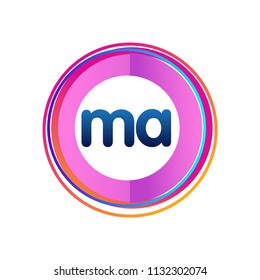 Letter MA logo with colorful circle, letter combination logo design with ring, circle object for creative industry, web, business and company.