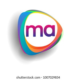 Letter MA logo with colorful splash background, letter combination logo design for creative industry, web, business and company.