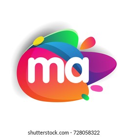 Letter MA logo with colorful splash background, letter combination logo design for creative industry, web, business and company.