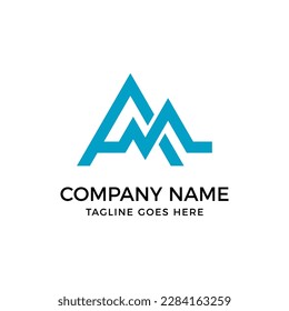 Letter AM or MA Logo Vector Illustration Design Template. Letter A with mountain logo design.