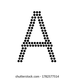 Letter A made from black dots on a white background.