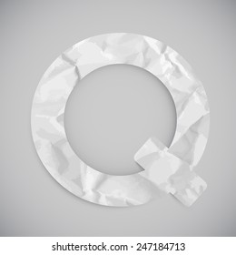 Letter made by crumpled paper with shadows, vector