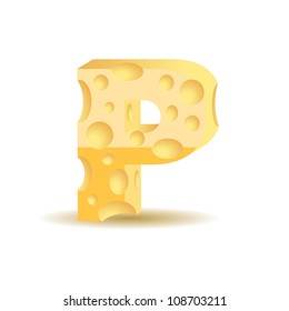 Letter made of cheese (see other cheese characters in my portfolio), vector illustration, eps10, transparent shadow