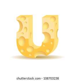 Letter made of cheese (see other cheese characters in my portfolio), vector illustration, eps10, transparent shadow