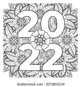 Letter A made of flowers in mehndi style. coloring book page. outline hand-draw vector illustration.