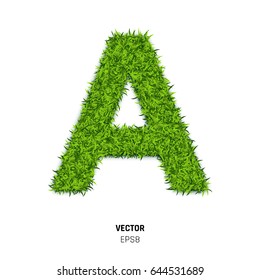 The Letter A Made of Green Grass Textute. 3d Vector Illustration on White Background