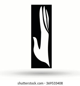 Letter I made from hands. Hand drawn painted .Black and white alphabet font. ABC design concept .Vector calligraphy illustration. For scrap booking, posters, textiles .Isolated on white background.