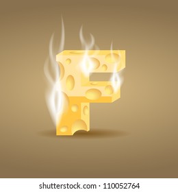 Letter made of hot cheese (see other cheese characters in my portfolio), vector illustration, eps10, transparent shadow and smoke