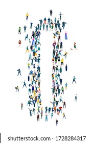 Letter I made of many little people, crowd creation. Lots of busy people in the letter shape. 