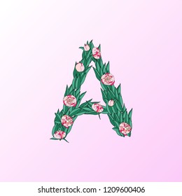 letter A made from peonys