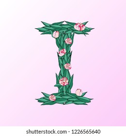 letter I made of peonys