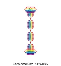 Letter I made in rainbow colors on white background