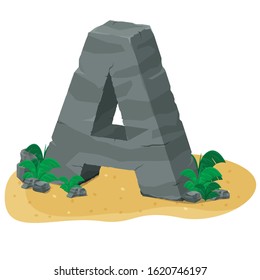 letter a is made of stone. vector game art.
