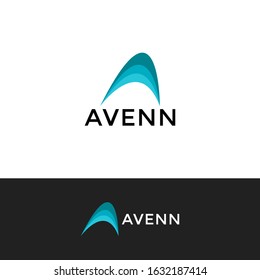 letter a made from three arches with different colors from each other. Use green color with modern and simple style. Good for technology, business industry