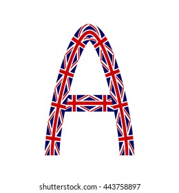 Letter A made from United Kingdom flags on white background