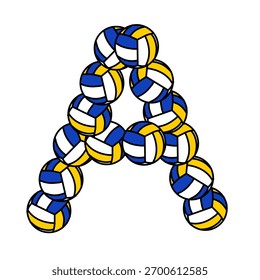 Letra A hecha de bolas de voleibol Ilustración vectorial de alfabeto deportivo creativo