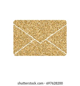 Letter of mail icon with glitter effect, isolated on white background. Outline icon of paper envelope, vector pictogram. Symbol from golden particles dust.