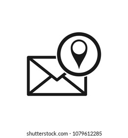 letter and mail map pin icon. line art vector