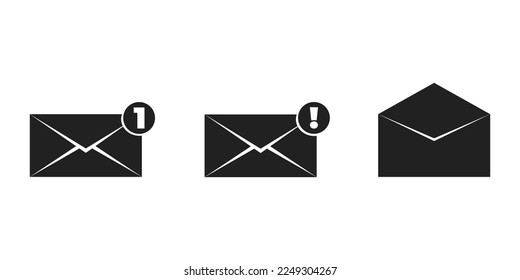 Letter mail notification . Opened and closed envelope. Set vector illustration. Email with notification. 10 eps