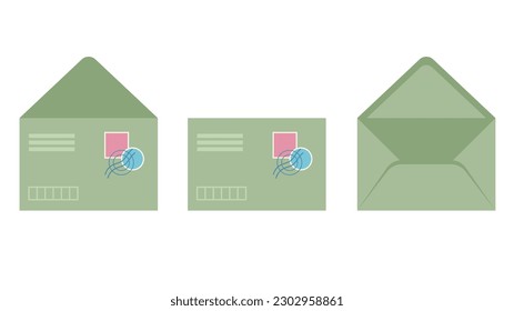 Letter mail paper close open envelope mockup isolated set. Vector graphic design element illustration