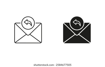 Letter, Mail, Post Pictogram. Responding New Message Symbol. Reply Email Line and Silhouette Icon Set. Envelope Sign. Editable Stroke. Isolated Vector Illustration.