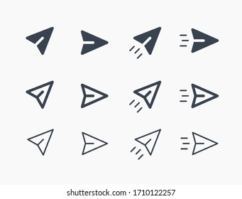 Letter mail vector symbol. Plane origami send icons set for web design. Modern flat paper air icon for app design. Newsletter sign minimal flat linear set icons